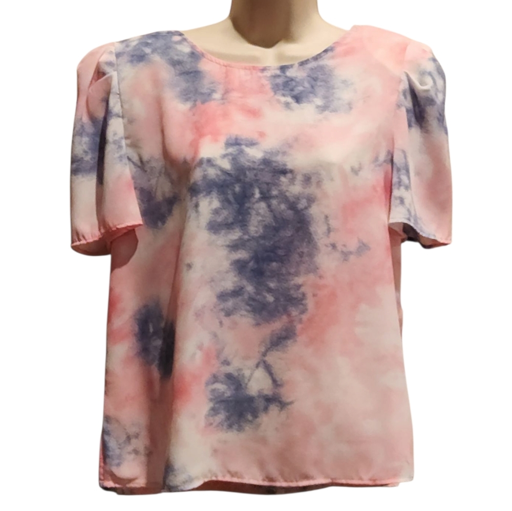 Westmoon Womens‎ Pink & Blue Tidye Shortsleeve Blouse T-Shirt Tops